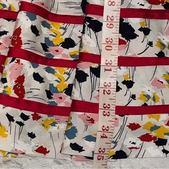 Diane von Furstenberg Silk Fit & Flare Dress | Red & Floral Stripe | Size 0 - Picture 7 of 11